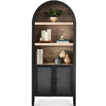 Best Choice Products 72" Tall Arched Pantry Cabinet w/ Doors, 5-Tier Storage Cabinet w/Adjustable Shelves - Black Oak