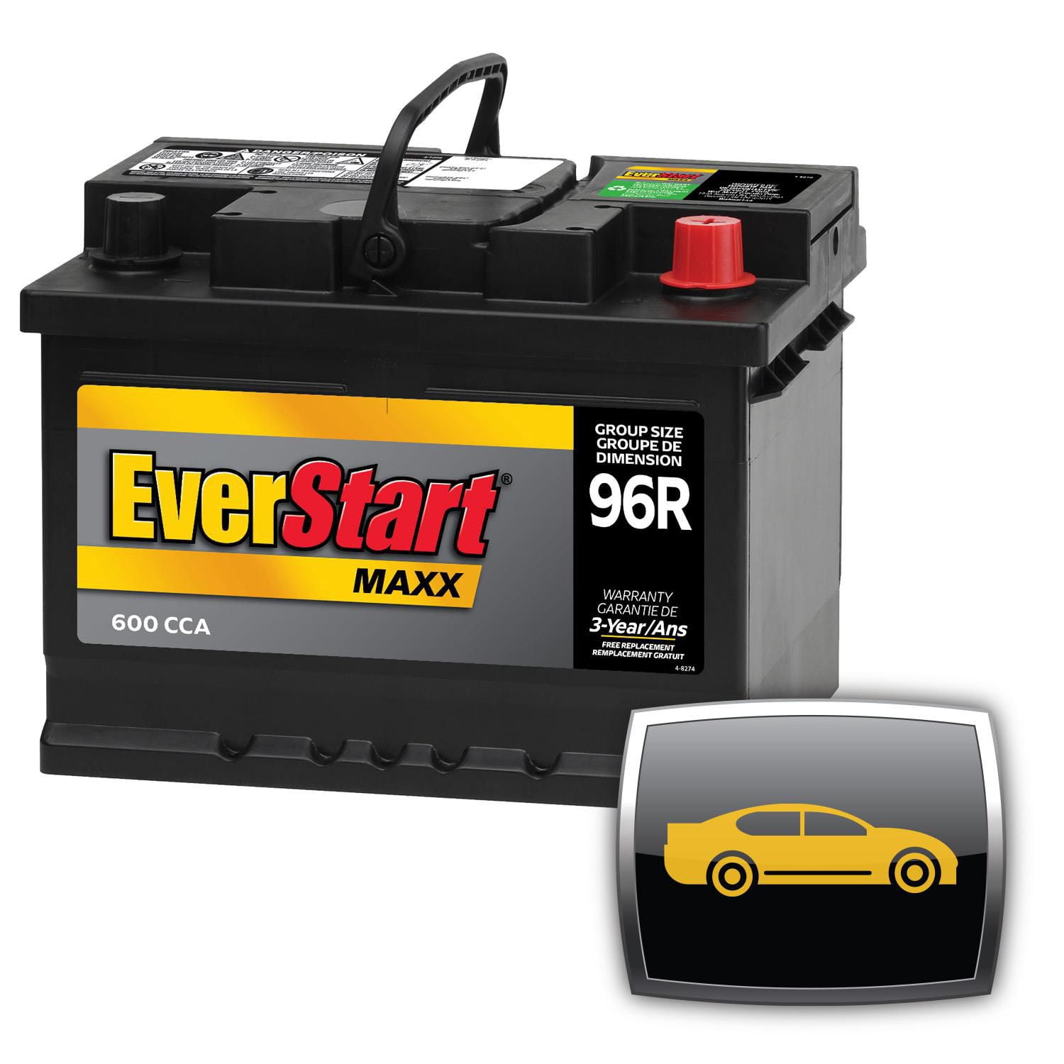 EverStart Auto Maxx-96R, 12 Volt, Car Battery, Group Size 96R, 600 CCA