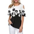 thumbnail image 1 of DYMADE Women Round Neck Off Shoulder Short Sleeve Floral Casual Top, 1 of 3