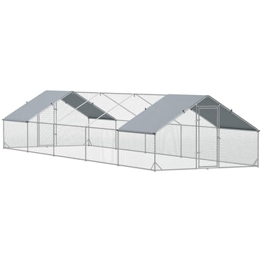 PawHut Enclos de Marche Galvanisé pour Grand Poulailler 9,8 Pieds X 32,8 Pieds X 6,4 Pieds
