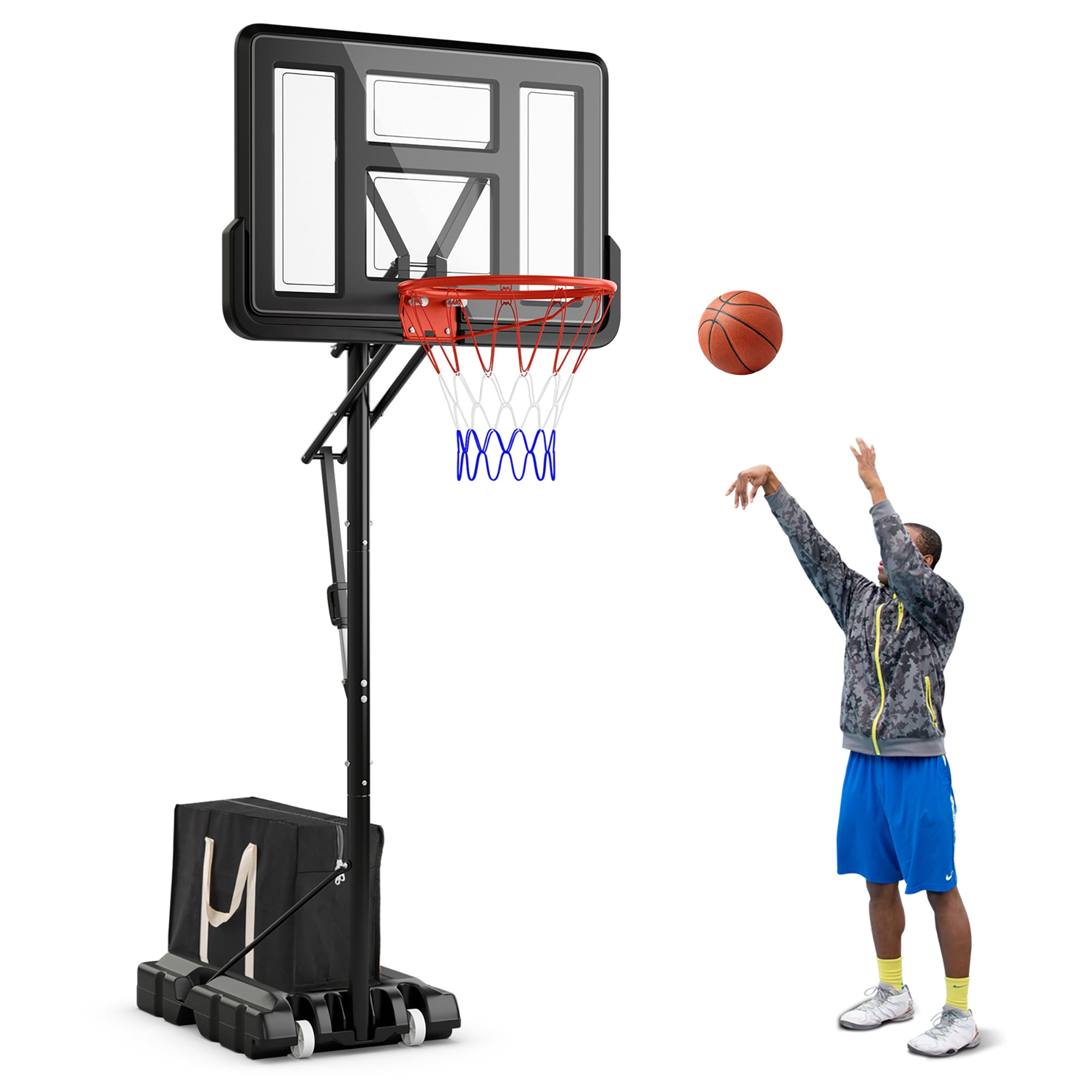 Gymax Système de Panier de Basketball Portable avec Réglage Facile de la Hauteur de 7,9 à 10 Pi