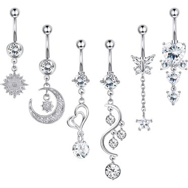 6 Pcs Bagues de Nombril 14G Pendantes pour Femmes Bagues de Nombril en Acier Chirurgical Bijoux de Perçage Corporel