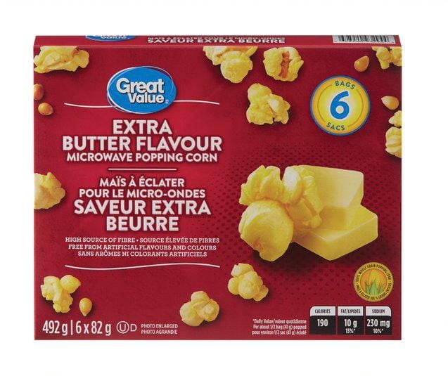 Great Value Maïs à Éclater pour le Micro-Ondes Saveur Extra Beurre, Lot de 6