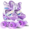 thumbnail image 1 of Babyjoy Patins à Roulettes pour Enfants 4 Tailles Patins Quads Ajustables avec Roues Lumineuses pour Enfants Violet, 1 of 9