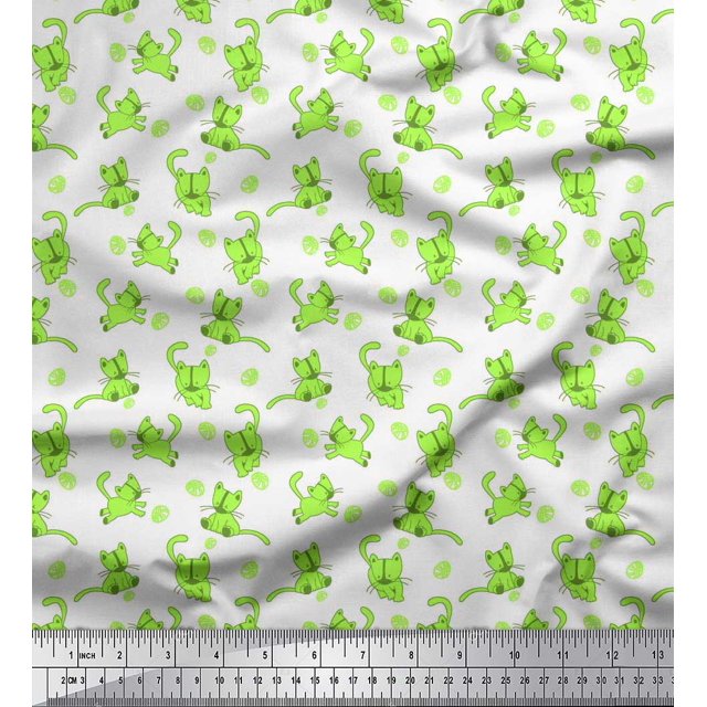 Soimoi polyester Crepe Fabric Wool & Cat Animal Print Fabric by the Yard 52 Inch Wide