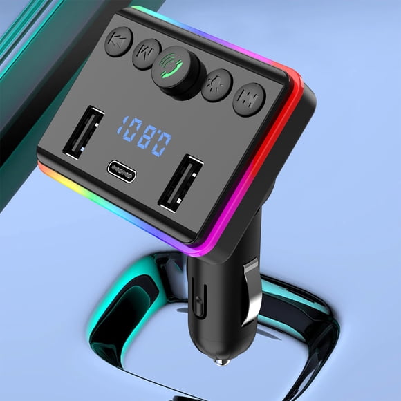 Bluetooth FM Transmitter for Car with Dual USB Fast Charging (20W PD & 18W QC), Wireless Music Streaming, Hands-Free Calling, Noise Cancellation, LED Lights, Compatible with 12-24V Vehicles