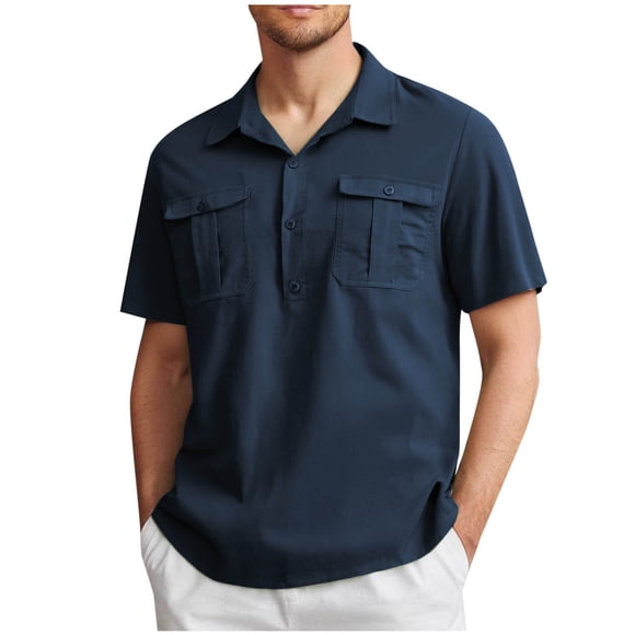 Men's Polo Shirts with Pocket Short Sleeve Lightweight Button Collared Cargo Shirt Outdoor Fishing Hiking Travel Shirts