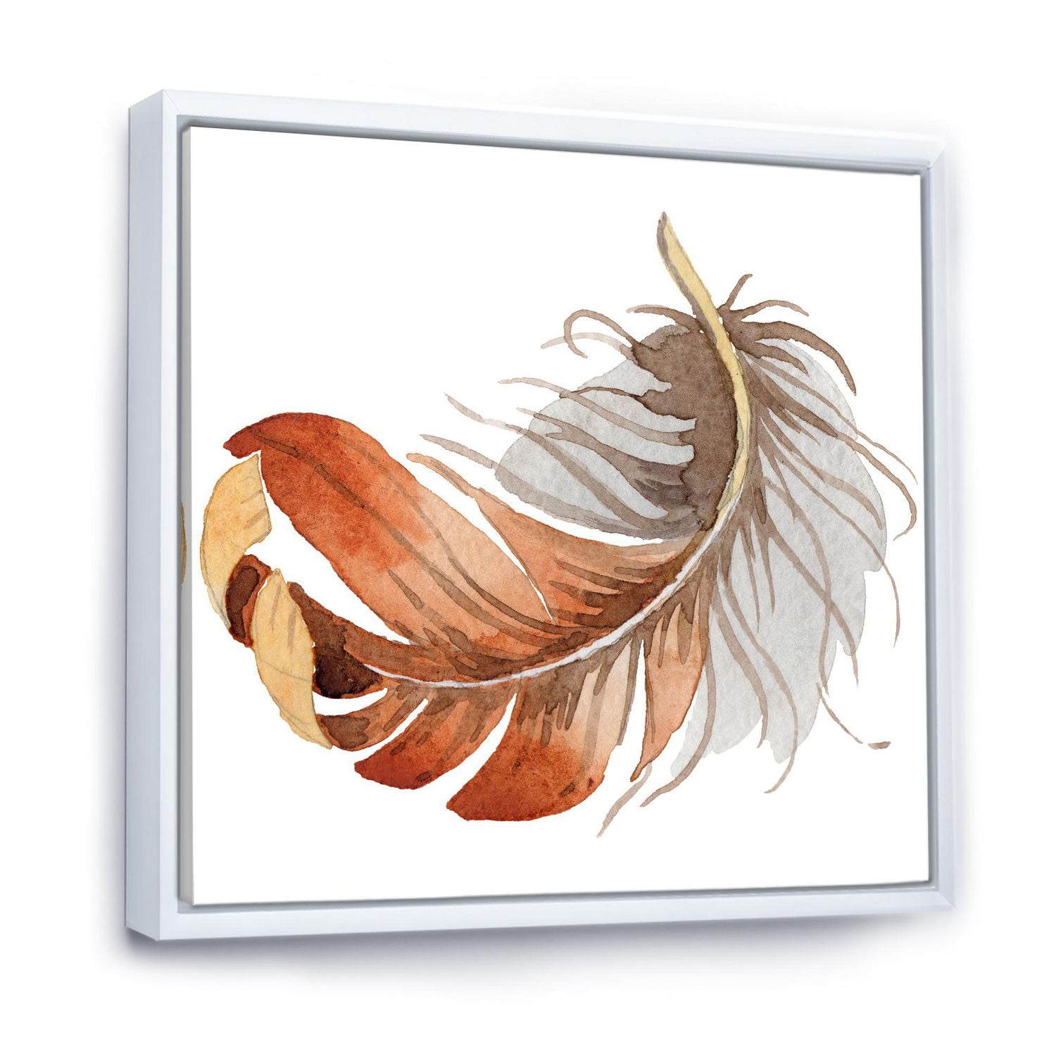 Designart Plume d'Oiseau Ethnique Orange ART MURAL À CADRE FLOTTÉ