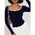 thumbnail image 3 of Gupgi Women Long Sleeve Crop Top Lace Trim Top Spring Slim Fit Basic Tops, 3 of 5