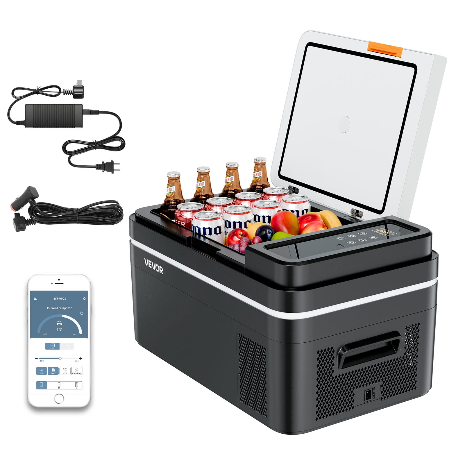 VEVOR Car Refrigerator, DC 12/24V AC100-240V Compressor Electric Cooler, -4°F to 68°F Car Fridge with APP Control, 23 QT Cars Freezer for RVs