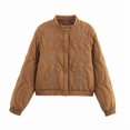 thumbnail image 1 of Female Floral Embroidered Cropped Quilted Jacket Winter Warm Button Down Puffer Jacket Coat with Pockets Brown L, 1 of 7