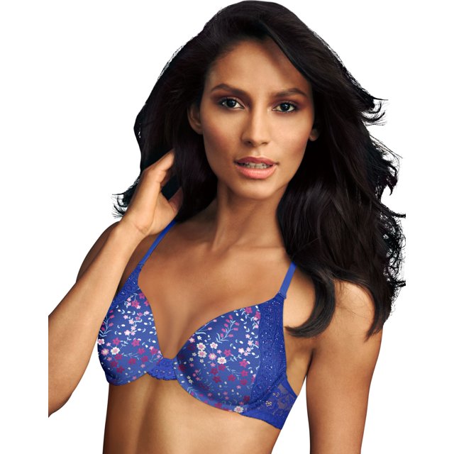 Maidenform Womens Natural Boost Demi Bra, 34B, Multi Floral Print/Steel Blue