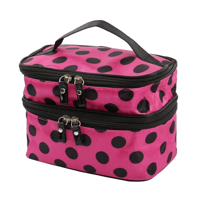 Double Layer Zippered Cosmetic Organizer Bag with Pattern Design for Women's Toiletry and Makeup Storage