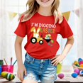 thumbnail image 2 of PMVFHDE T-Shirt Graphique à Manches Courtes Imprimé Lapin de Pâques pour Enfants, Col Rond, Décontracté, Printemps Été, Rouge, 6-7 Ans, 2 of 4