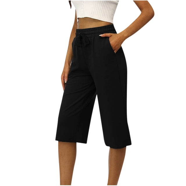 Plus Size Capris for Women High Waisted Drawstring Relaxed Fit Lounge Capri Pants Cropped Trackpants