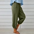 thumbnail image 3 of Women‘s Cotton Linen Pants Drawstring Elastic Waist Capri Pants Lounge Pants with Pockets, 3 of 9