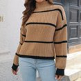 thumbnail image 2 of IROINID Women's Turtleneck Pullover Sweater Stripes Comfy Mid-Length Long Sleeve Sexy Ruched Blouse Tops, 2 of 6