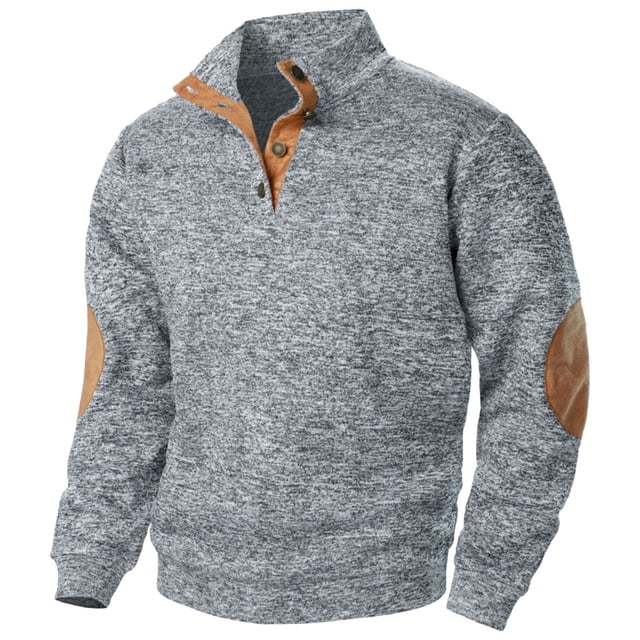 Fengqque Men's Fall Standing Collar Hooded Sweatshirt Jacket Knit Color Blocking Button Hooded Sweatshirt Gray 10(XL)