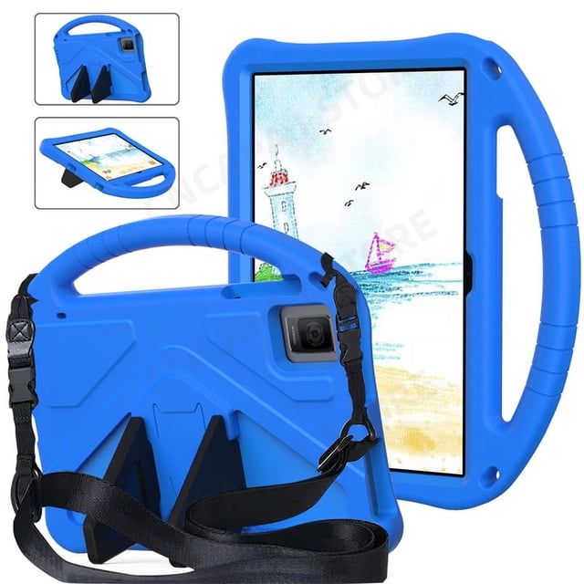 Portable Funda with rear kickstand for Acer Iconia Tab P10 case, a 10.4-inch tablet sleeve made of EVA foam. This shockproof protector cover features a patchwork design, drop resistance, and soft-touch material. Includes a handle, detachable strap for kids' safety, and compatibility with Android tablet accessories.