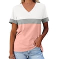 thumbnail image 2 of Yuyuzo T-Shirts pour Femmes Manches Courtes Décontractés Col en V Tops d'Été Color Block Tees Amples, 2 of 4