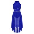 thumbnail image 4 of RUNQHUI Costume de Danse Lyrique pour Femme Robe Asymétrique Froncée avec Strass Justaucorps à Jupe de Danse Moderne Bleu TG, 4 of 7