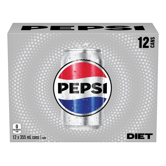 Pepsi Cola Diète 355ml Canettes, Lot de 12