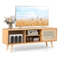 thumbnail image 1 of Costway Modern TV Stand Entertainment Center Media Console w/Rattan  Glass Sliding Doors, 1 of 10