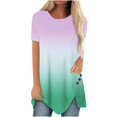 thumbnail image 1 of Pompotops Women Plus Size Button Printed Round Neck Short Sleeve Irregular T-shirt Blouse Tops, 1 of 5
