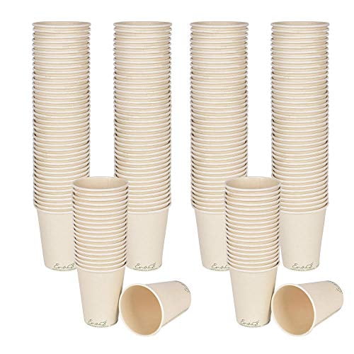 100% Compostable Disposable Coffee Cups [12oz 320 Pack] Paper Cups Made from Bamboo, Eco-Friendly, Biodegradable Premium Party Cups, Natural Unbleached by Earth's Natural Alternative