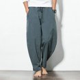 thumbnail image 1 of CHUANK Men‘s Trousers Cotton Linen Fashion Casual Pants Solid Color Breathable Loose Shorts Straight Drawstring, 1 of 6