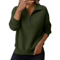 thumbnail image 4 of WTXUE Womens Long Sleeve Quarter Zip Pullover Sweater Casual Loose V Neck Collared Ribbed Knit Jumper Tops Soft Oversized Tunic Sweaters Blackish Green L, 4 of 9