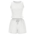 thumbnail image 3 of ShomPort Womens 2PC Matching Set Sleeveless Round Collar Crop Tops High Elastic Waisted Drawstring Shorts Comfort Athletic Outfits, 3 of 6