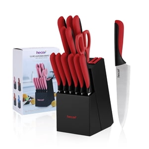Hecef Ensemble de couteaux, 13-Piece Couteau de cuisine satiné Sharp et Rust-Proof avec aiguiseur