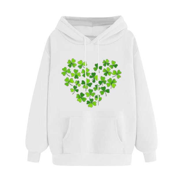 Plebaso Sweatshirts à Capuche pour Femmes pour la Saint-Patrick, Manches Longues, Imprimé Trèfle