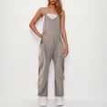 thumbnail image 1 of Horkkom Jumpsuits for Women Sleeveless Spaghetti Strap V Neck Solid Color Rompers Summer Casual Loose Jumpsuits with Pockets, 1 of 7