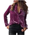 thumbnail image 1 of Plebaso Women's Velvet Long Sleeve Button down Shirts Fall Winter Tops Womens Dressy Blouses with Pockets, 1 of 4