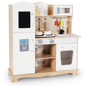 Costway Jeux de cuisine en bois pour enfants Jouet de jeu avec ustensiles & Son