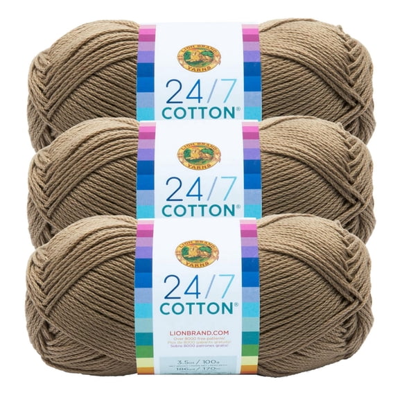 Fil Lion Brand 24/7 Cotton® Fil de Coton #4 Moyen 140g/273m 3-Paquete