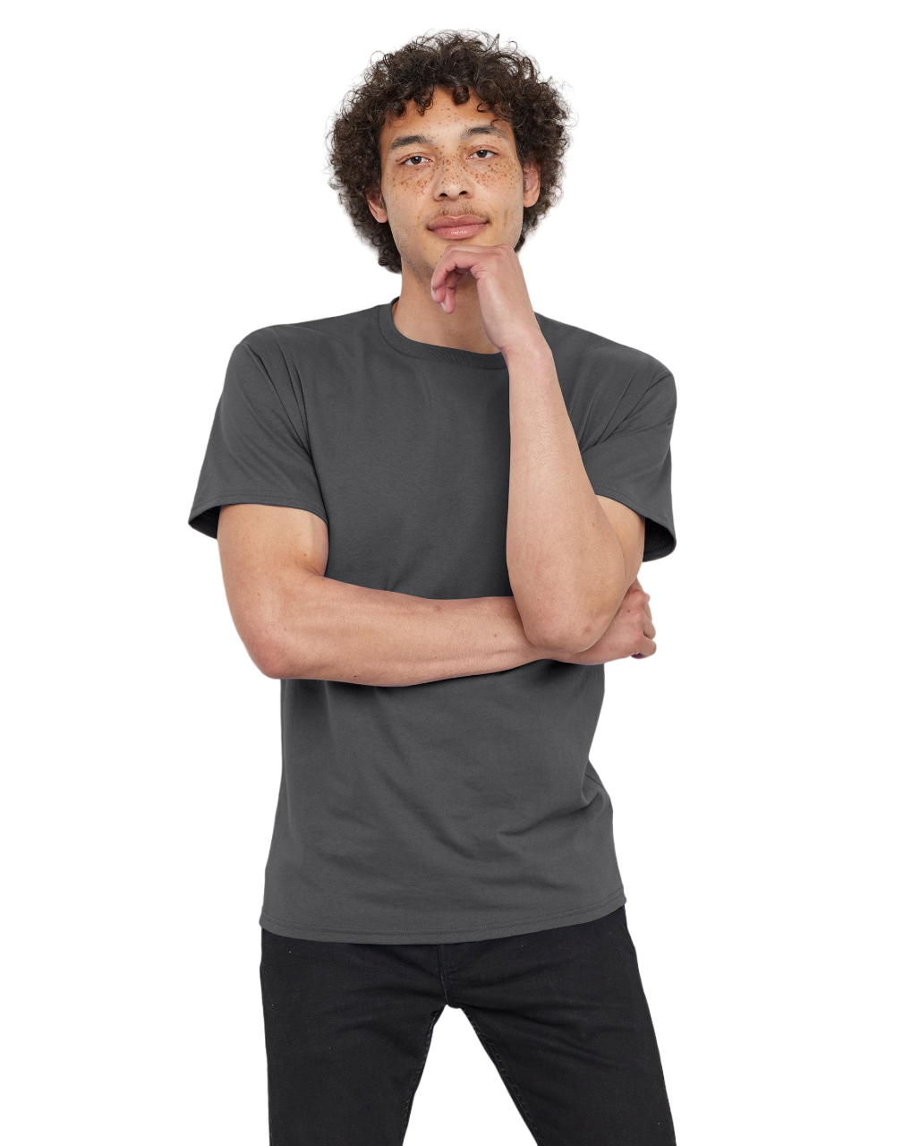 Hanes T-Shirt en Coton à Manches Courtes pour Hommes, P, Gris Fumée