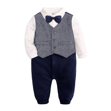Yuyuzo Newborn Baby Boys Romper Long Sleeve Jumpsuit Suit 1 Piece Outfit Bowtie Formal Clothes