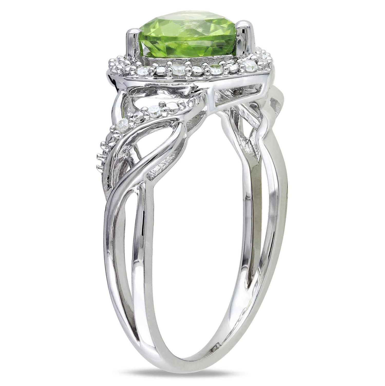 Bague Tangelo avec péridot de forme cœur 1-1/3 CT PBT et accents de diamants en argent sterling