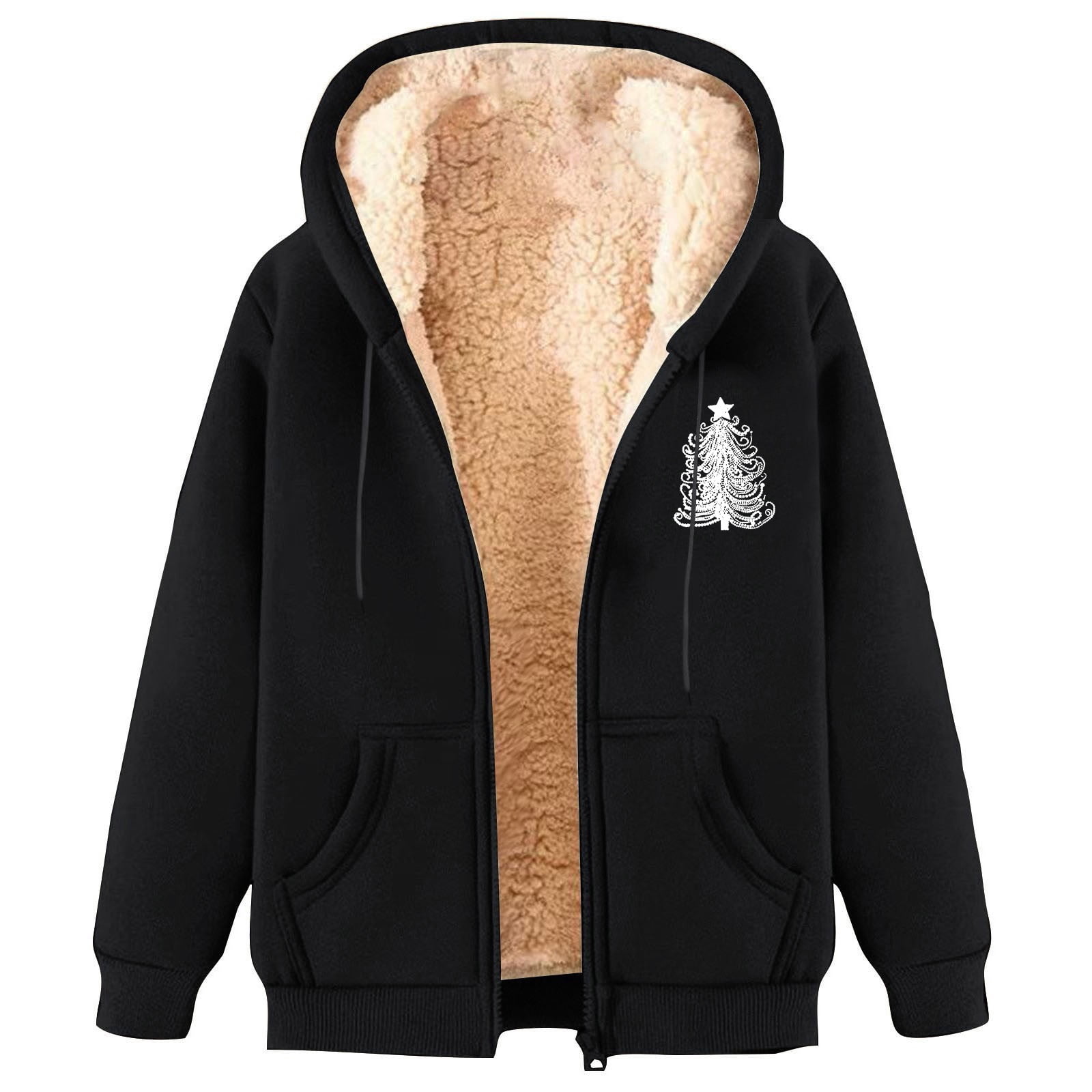 LOVZFMLL Winter Jackets for Women Fashionable Printed Fleece Hooded Sweatshirt Jacket