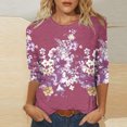 thumbnail image 1 of Xihbxyly Hauts pour Femmes Décontractés Mode pour Femmes Manches Trois Quarts Rétro Col Rond Imprimé de Pâques Hauts Amples Blouse, 1 of 4