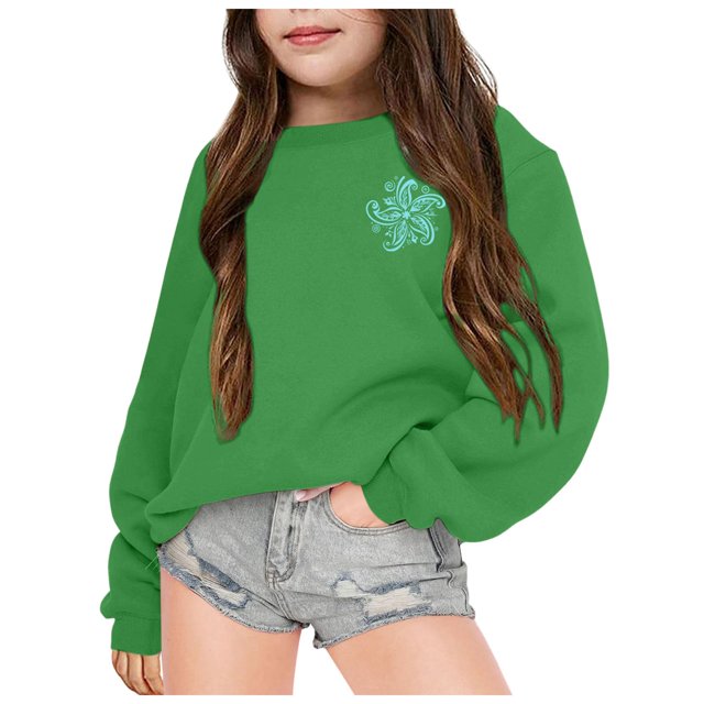 AJIWYH Chandails à Capuchon pour Filles Mode pour Filles Décontracté Imprimé Chandail à Capuchon à Manches Longues Haut Mode pour Filles Vert, 7-8 Ans