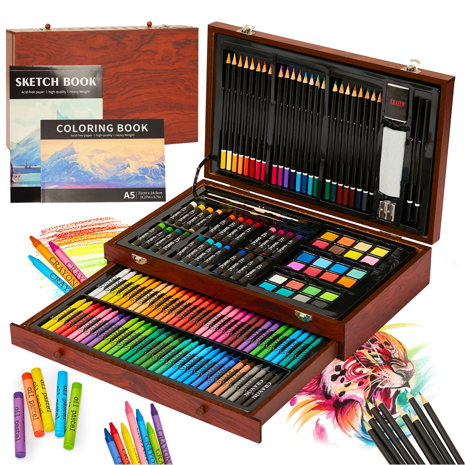 KINSPORY 148 pack Deluxe Wooden Drawing Painting Art Set, Gift for
