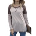 thumbnail image 1 of Women Side Split Hem Crew Neck Long Sleeve Color Block Pullover Top, 1 of 7