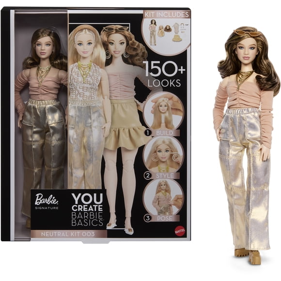 Barbie Signature You Create Barbie Basics Neutral Kit 003, Customizable Fashion Doll & Universal-fit Clothing