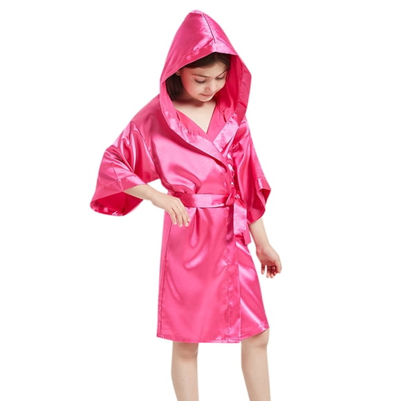 Kids Robes for Girls Kids Girls Silk Satin Bathrobe with Hooded Kimono Robes Nightgown Sleepwear Clothes Classic Loungewear Robes Toddler Robe 4-5 Years