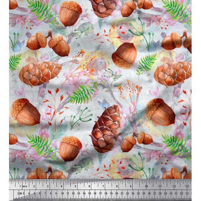 Soimoi White polyester Georgette Fabric Apricot, & Oaknut Fruits Fabric Prints by Yard 42 Inch Wide