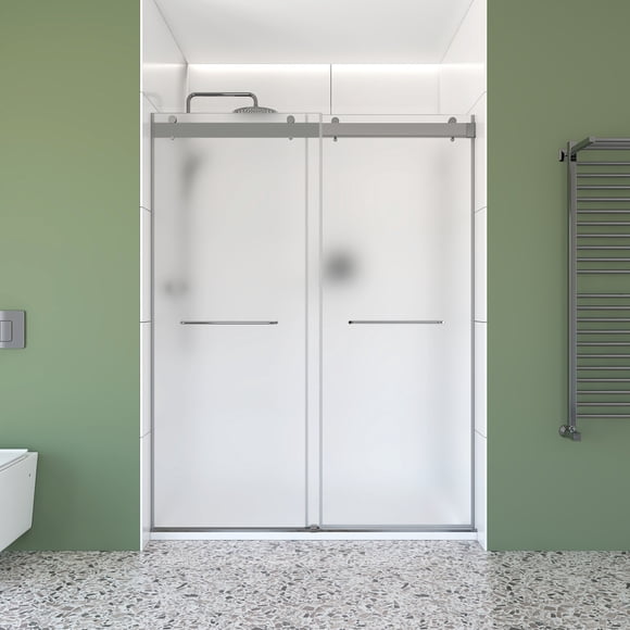 60" x 32" Chrome Alcove Sliding Shower Kit – Frameless Double Bypass Doors with 6 mm Frosted Tempered Glass, Reversible Installation & SMC Base